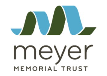 Meyer Memorial Trust logo. It includes a rippling, blue and green ribbon